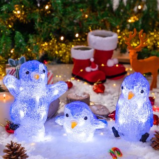BAKAJI  Σετ 3 Πιγκουίνοι Ακρυλική Φόρμα Χριστουγεννιάτικος Led Φωτι...