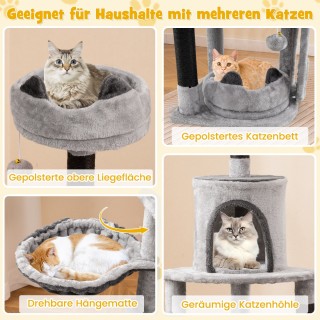 Costway Μεγάλος Γκρι Γατόδεντρο με Αιώρα και Καταφύγιο 41 x 40 x 14...