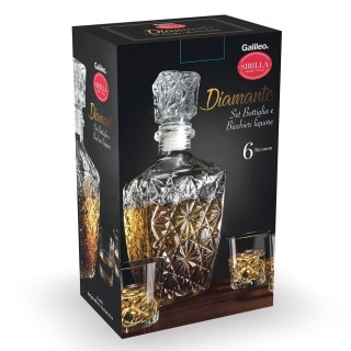 Galileo Σετ Μπουκάλι και 6 Ποτήρια Λικέρ από Γυαλί Διαμάντι SChef 5...