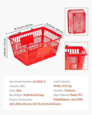 VEVOR Καλάθια Αγορών 12 Τεμ, 21L Στοιβαζόμενα Πλαστικά με Μεταλλικέ... VEVOR Καλάθια Αγορών 12 Τεμ, 21L Στοιβαζόμενα Πλαστικά με Μεταλλικέ...