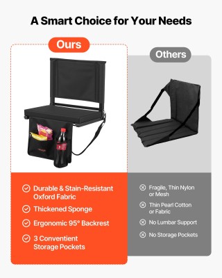 VEVOR Πτυσσόμενο Κάθισμα Σταδίου με Πλάτη και Μαξιλάρι - Μαύρο BXTY...