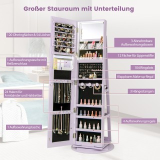 Costway Περιστρεφόμενος Κοσμηματοθήκη 360° με LED Φωτισμό και Καθρέ...