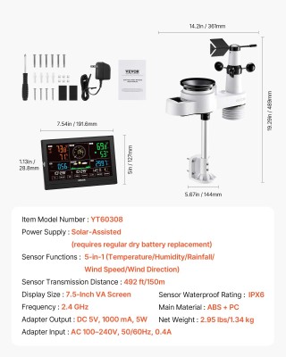 VEVOR Έξυπνος Μετεωρολογικός Σταθμός Wi-Fi 5-σε-1 με Αισθητήρα 492 ... VEVOR Έξυπνος Μετεωρολογικός Σταθμός Wi-Fi 5-σε-1 με Αισθητήρα 492 ...