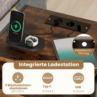 Costway Βιομηχανικό Κομοδίνο με Σταθμό Φόρτισης, Ανοιχτό Ράφι, Συρτ...