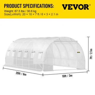 VEVOR Θερμοκήπιο Σήραγγας 20x10x7 ft με Γαλβανισμένους Στύλους & 12... VEVOR Θερμοκήπιο Σήραγγας 20x10x7 ft με Γαλβανισμένους Στύλους & 12...