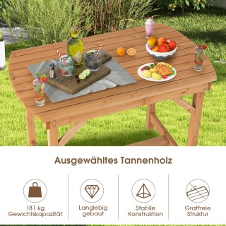 Costway  Τραπέζι Εξωτερικού Χώρου από Ξύλο Έλατου με Οπή Ομπρέλας 4...