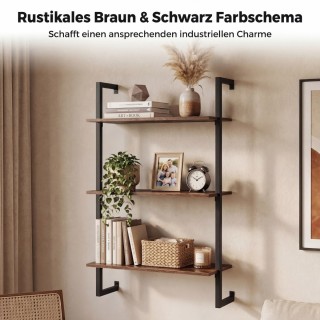 Costway Τριώροφο Επιτοίχιο Ράφι Κουζίνας με Μεταλλικό Σκελετό Καφέ,...