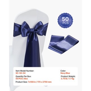 VEVOR Σατέν Κορδέλες Καρέκλας 275x17cm, Set 50 Τεμαχίων, Navy Blue ...
