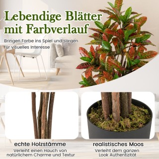 Costway Τεχνητό Φυτό Κρότωνας 150cm με Πολύχρωμα Φύλλα HZ10318-1