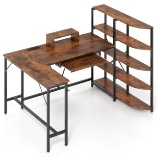 Costway Γραφείο σε σχήμα L με ράφια και σταθμό φόρτισης για υπολογι...