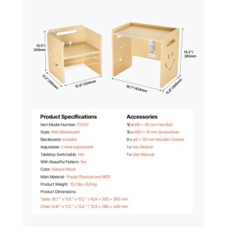 VEVOR Σετ Τραπεζιού και Καρέκλας Montessori με Μαυροπίνακα για Νήπι... VEVOR Σετ Τραπεζιού και Καρέκλας Montessori με Μαυροπίνακα για Νήπι...