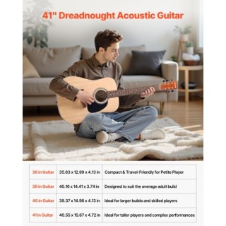 VEVOR Σετ Ακουστικής Κιθάρας Dreadnought 41 με Θήκη για Αρχάριους Y...
