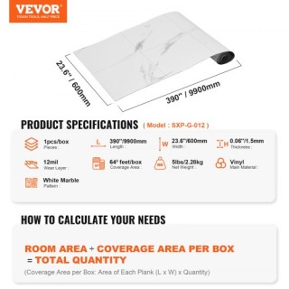 Αυτοκόλλητα Βινυλικά Πλακάκια Δαπέδου VEVOR, 390 x 23.6 ίντσες, Λευ... Αυτοκόλλητα Βινυλικά Πλακάκια Δαπέδου VEVOR, 390 x 23.6 ίντσες, Λευ...