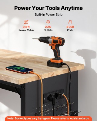 VEVOR Ρυθμιζόμενος Πάγκος Εργασίας 1524 mm, Φορτίο 680 kg, με Συρτά...