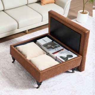 VEVOR Στρογγυλός Δερμάτινος Οθωμανός με Αποθήκευση για Σαλόνι PGJDF...