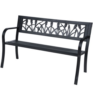 BAKAJI  Εξωτερικός Πάγκος Κήπου από Σίδερο με Πλάτη Διακόσμηση Τουλ...