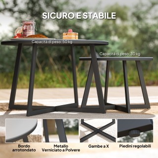 Outsunny Σετ 2 Εξωτερικά Τραπέζια με Γυάλινη Επιφάνεια, Ø70x45 cm κ...