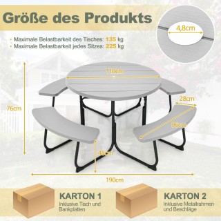 Costway Σετ Πικνίκ Τραπεζιού και Πάγκων για 8 Άτομα με Μεταλλικό Σκ...