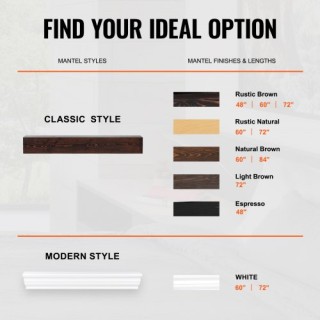 Ρουστίκ Ξύλινο Μαντελάκι Τζακιού VEVOR 60 Καφέ  FBJXBLJ60YCF9V6H0V0