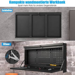 Costway επιτοίχιος αναδιπλούμενος πάγκος εργασίας με διάτρητο πίνακ...