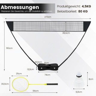 Costway Σετ Μπάντμιντον Υψηλής Ποιότητας με Φορητό Δίκτυ και Αξεσου...