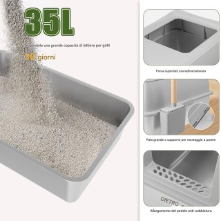 BAKAJI Ανθεκτική Σατέν Λεκανίτα Γάτας 35L με Πόρτα, Σπάτουλα & Αντι...