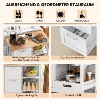 Costway Κινητό Νησίδα Κουζίνας με 2 Ράφια Αποθήκευσης Λευκό 67 x 37...