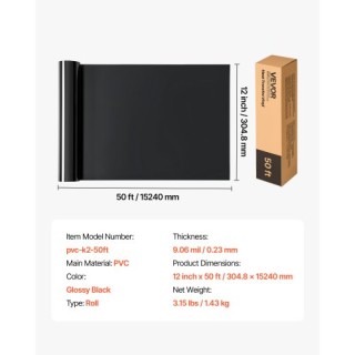 VEVOR Γυαλιστερό Μαύρο Ρολό Βινυλίου Θερμομεταφοράς 304.8 x 15240mm...