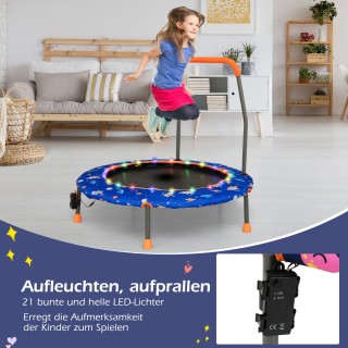 Costway Παιδικό Τραμπολίνο Ø92 cm με LED Φωτισμό & Αποσπώμενη Λαβή ...