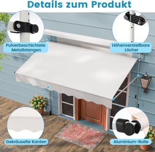 Costway Ρυθμιζόμενη Λευκή Βαλκονόσκια χωρίς Διάτρηση με Χειροκίνητη...