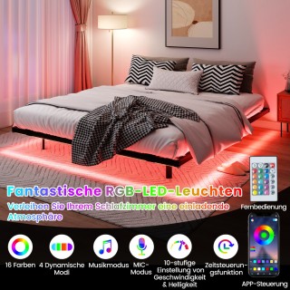 Costway Μεταλλικό Πλαίσιο Κρεβατιού Queen Size με LED Φώτα 160 x 20...