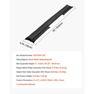 VEVOR Σετ 4 Απορροφητικοί Σάκοι Πλημμυρών, 1530 x 210 χιλ., Ενεργοπ...