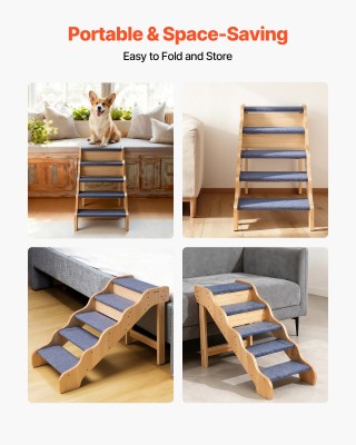 VEVOR Ξύλινη Σκάλα Κατοικίδιων, 5 Σκαλοπάτια για Ψηλά Κρεβάτια, Καν...