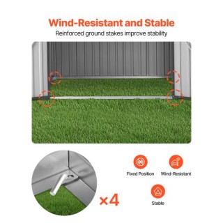 VEVOR Μεταλλική Αποθήκη Κήπου 6x4 FT με 4 Αεραγωγούς, Γκρι GJF64FTH...