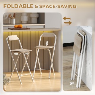 HOMCOM Σετ 2 Πτυσσόμενα Σκαμπό Μπαρ με Υποπόδιο, από Ξύλο και Ατσάλ...