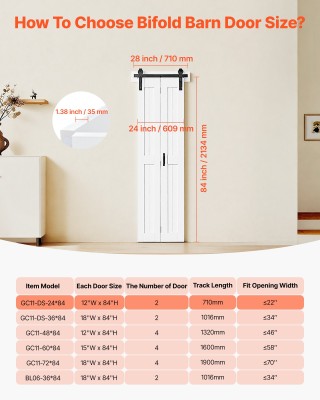 VEVOR Δίφυλλη Πόρτα Αχύρωνας MDF 609x2134mm με Κιτ Τοποθέτησης, Λευ...