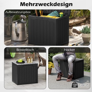 Costway Μαύρο Κλειδωμένο Κουτί Αποθήκευσης 96L με Πλεκτή Ρατάν Όψη ...