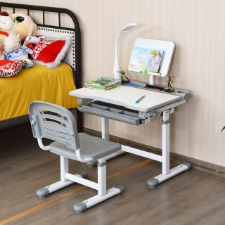 Costway Παιδικό Γραφείο Ρυθμιζόμενο με Λάμπα και Καρέκλα - Γκρι HW6...