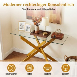 Costway Σύγχρονο Γυάλινο Τραπέζι με Διαφανή Επίστρωση Από Σκληρό Γυ...