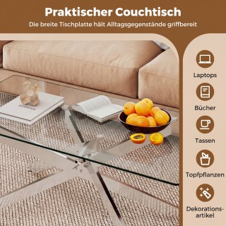 Costway Ορθογώνιο Τραπέζι Καφέ από Σκληρυμένο Γυαλί, Μοντέρνος Σχεδ...