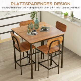 Costway  Τραπέζι Εστίας με 4 Μοντέρνα Σκαμπό σε Υψος Μπάρ, Μεταλλικ...