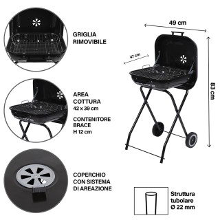 Galileo Μπάρμπεκιου από ανοξείδωτο ατσάλι με ρόδες και καπάκι με σύ...