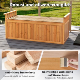 Costway  Εξωτερικός Ξύλινος Πάγκος Αποθήκευσης με Μπράτσα & Καπάκι,...