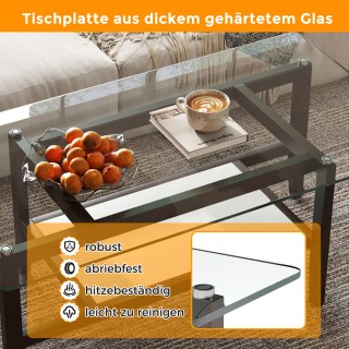 Costway Γυάλινο Διπλό Τραπεζάκι Σαλονιού 107x60 εκ. HV10724BN Costway Γυάλινο Διπλό Τραπεζάκι Σαλονιού 107x60 εκ. HV10724BN