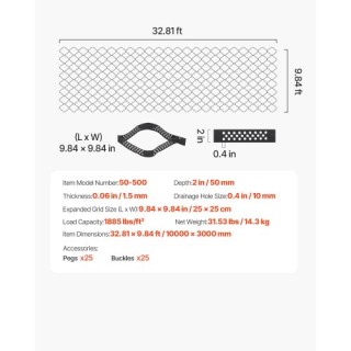 VEVOR Κυψελωτό Πλέγμα Εδάφους 2 Βάθος 32.81x9.84FT για Χαλίκι JDWG2... VEVOR Κυψελωτό Πλέγμα Εδάφους 2 Βάθος 32.81x9.84FT για Χαλίκι JDWG2...