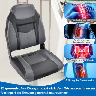 Costway Σετ 2 Αναδιπλούμενων Καθισμάτων Σκάφους με Μαύρη Επένδυση 1...