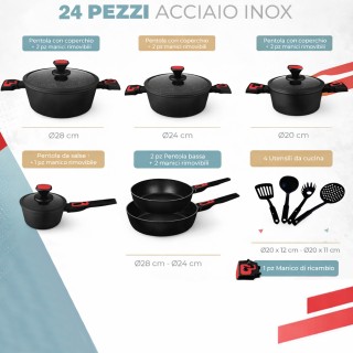 BAKAJI Σετ Κατσαρολών Rubino Suprem 24 τεμ. Χυτό Αλουμίνιο Μαύρο με...