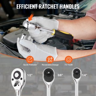 VEVOR  207τμχ Σετ Εργαλείων Μηχανικής 1/4 3/8 1/2 Καρυδάκια SAE & Μ...