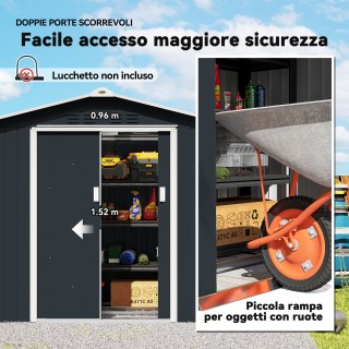 Outsunny Μεταλλικό Κήπο Σπιτάκι με Αεραγωγούς και Διπλή Συρόμενη Πό...