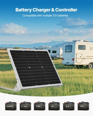VEVOR Φορτιστής Ηλιακής Μπαταρίας 50W 12V με MPPT και Βάση IP65 για...